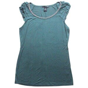 WILLI SMITH Green Short Sleeve Shirt w Beads Juniors Size L Large